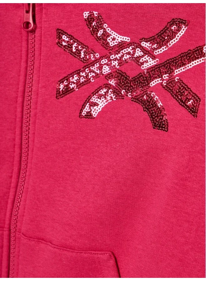 بينيتون سويت شيرت بنات من النوع الثقيل مع الرمز البريدي والترتر - Image 2